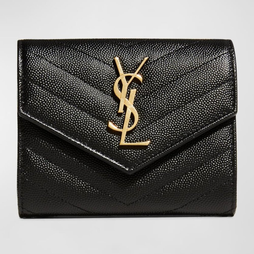 Saint Laurent wallet in chevron-quilted powder-grain calf leather with signature